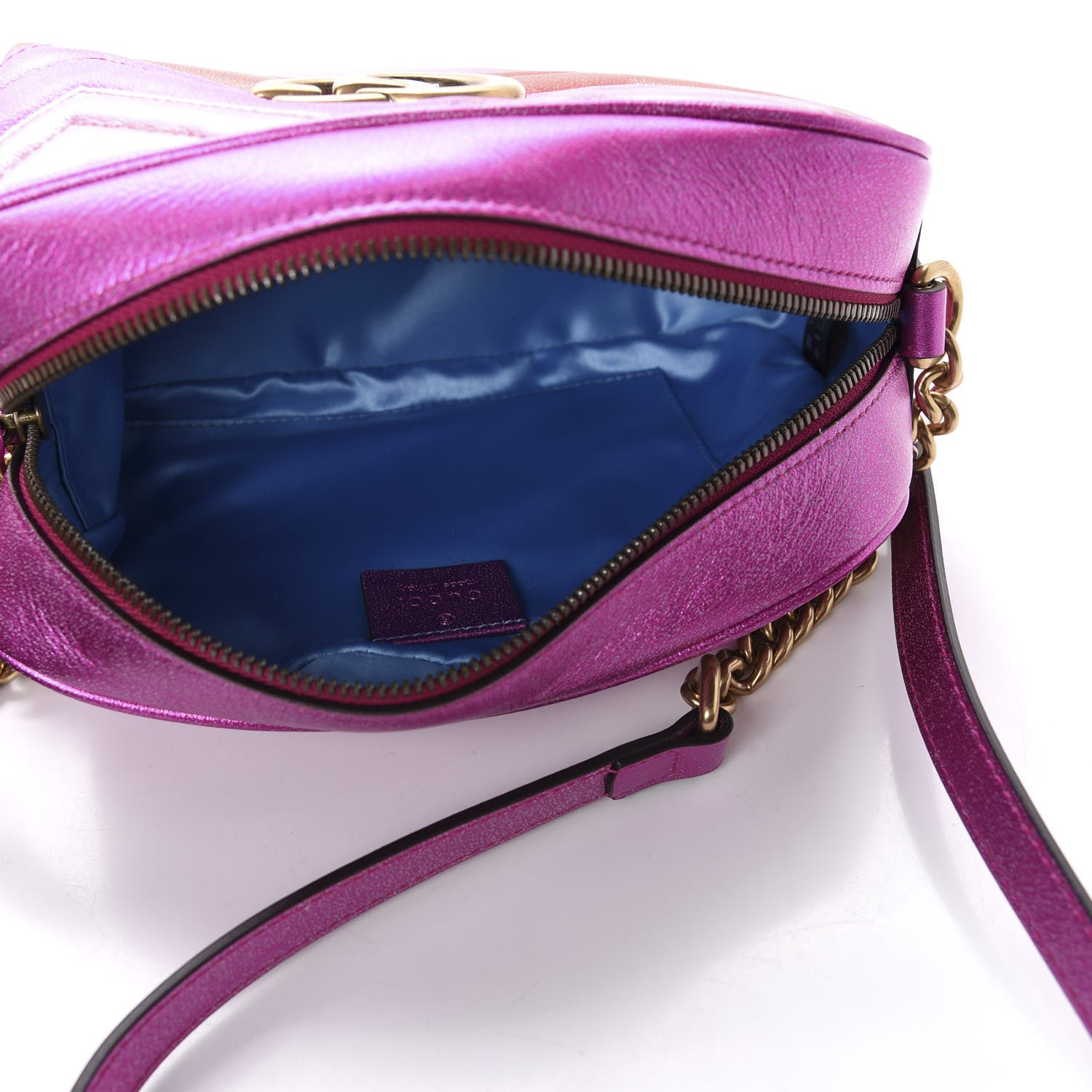 Gucci Laminated Nappa Matelasse Small GG Marmont Chain Shoulder Bag Fuxia Rosso Rosa 4 of 10
