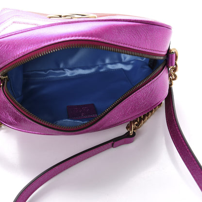 Gucci Laminated Nappa Matelasse Small GG Marmont Chain Shoulder Bag Fuxia Rosso Rosa 4 of 10
