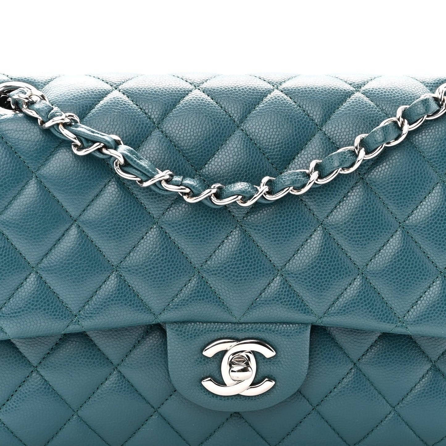 Caviar Quilted Medium Double Flap Dark Turquoise