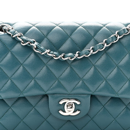 Chanel Caviar Quilted Medium Double Flap Dark Turquoise 8 of 10