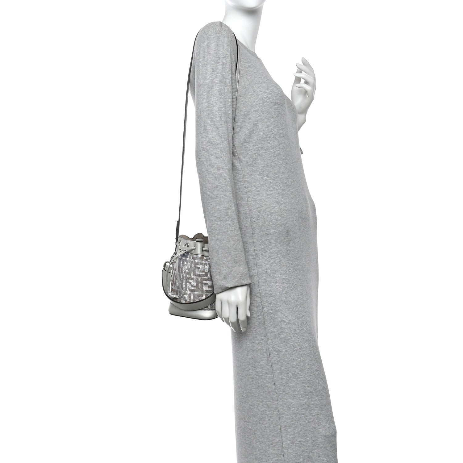 Fendi Crystal Vitello Laminato FF Mini Mon Tresor Bucket Bag Crystal Argento 2 of 10