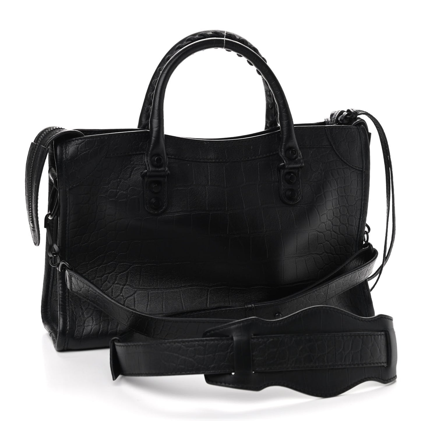 Matte Supple Lambskin Crocodile Embossed Classic Black Hardware S City Black