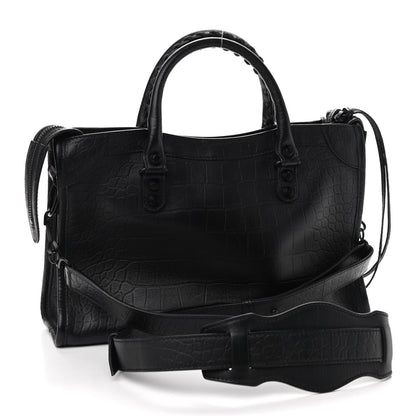 Balenciaga Matte Supple Lambskin Crocodile Embossed Classic Black Hardware S City Black 2 of 8