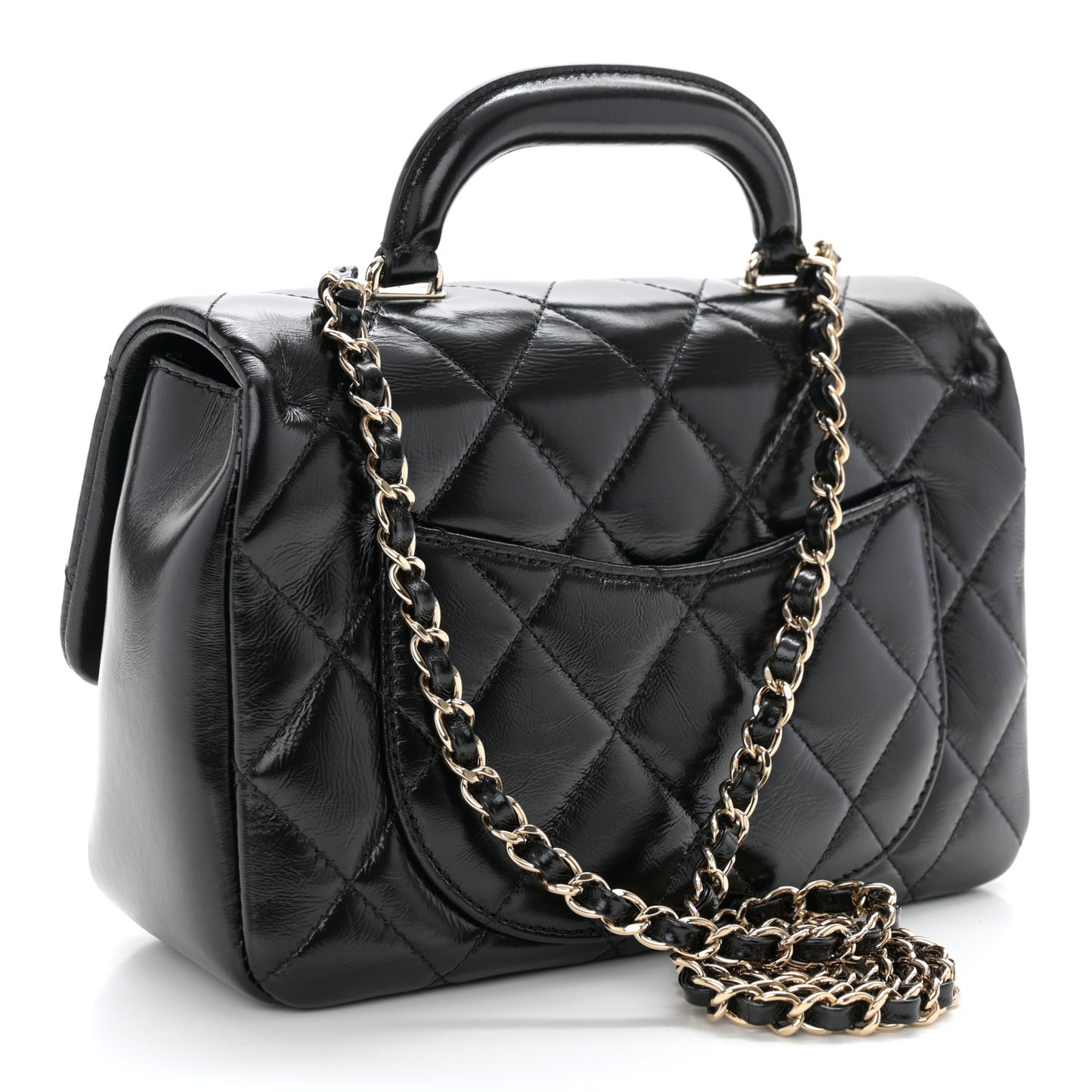 Shiny Lambskin Quilted Coco Trip Flap Bag Black