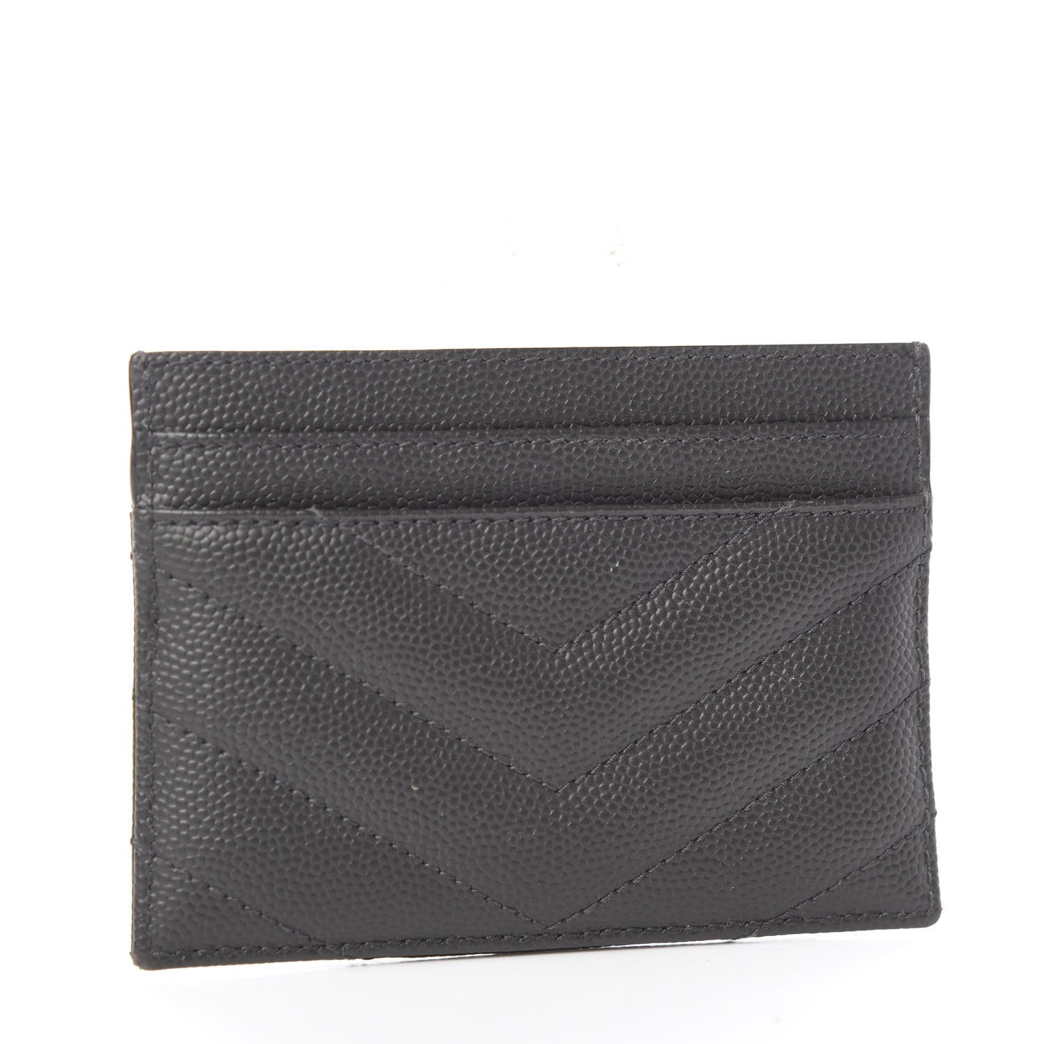 Saint Laurent Grain De Poudre Matelasse Chevron Monogram Credit Card Case Coal 2 of 6