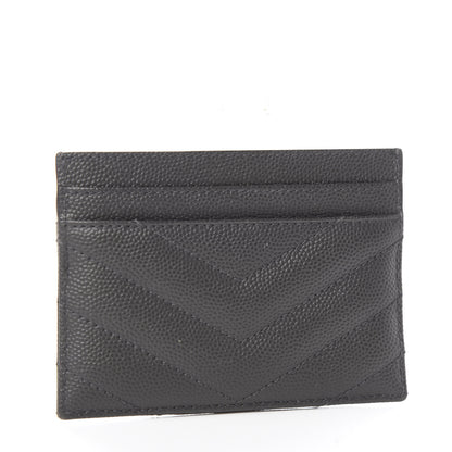 Saint Laurent Grain De Poudre Matelasse Chevron Monogram Credit Card Case Coal 2 of 6