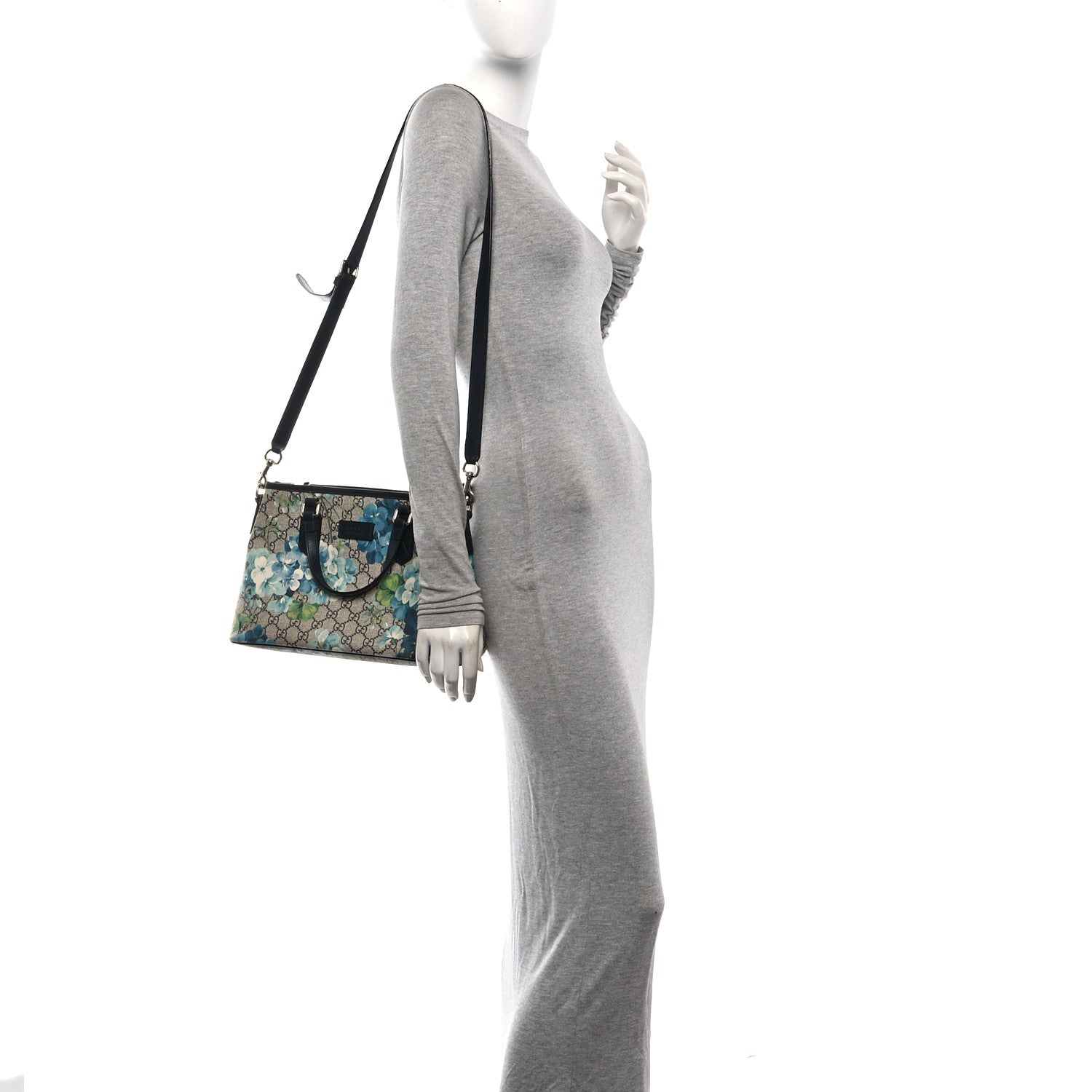 Gucci GG Supreme Monogram Blooms Small Zippered Tote Blue 2 of 10