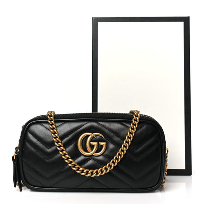 Gucci Calfskin Matelasse Mini GG Marmont Chain Crossbody Bag Black 11 of 11