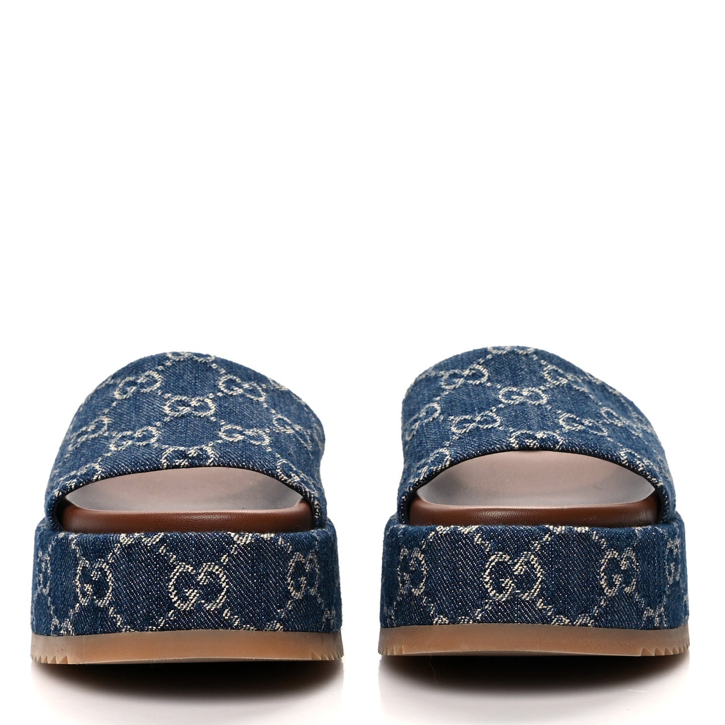 New Denim GG Monogram Angelina Platform 55mm Slide Sandals 35 Blue Tea