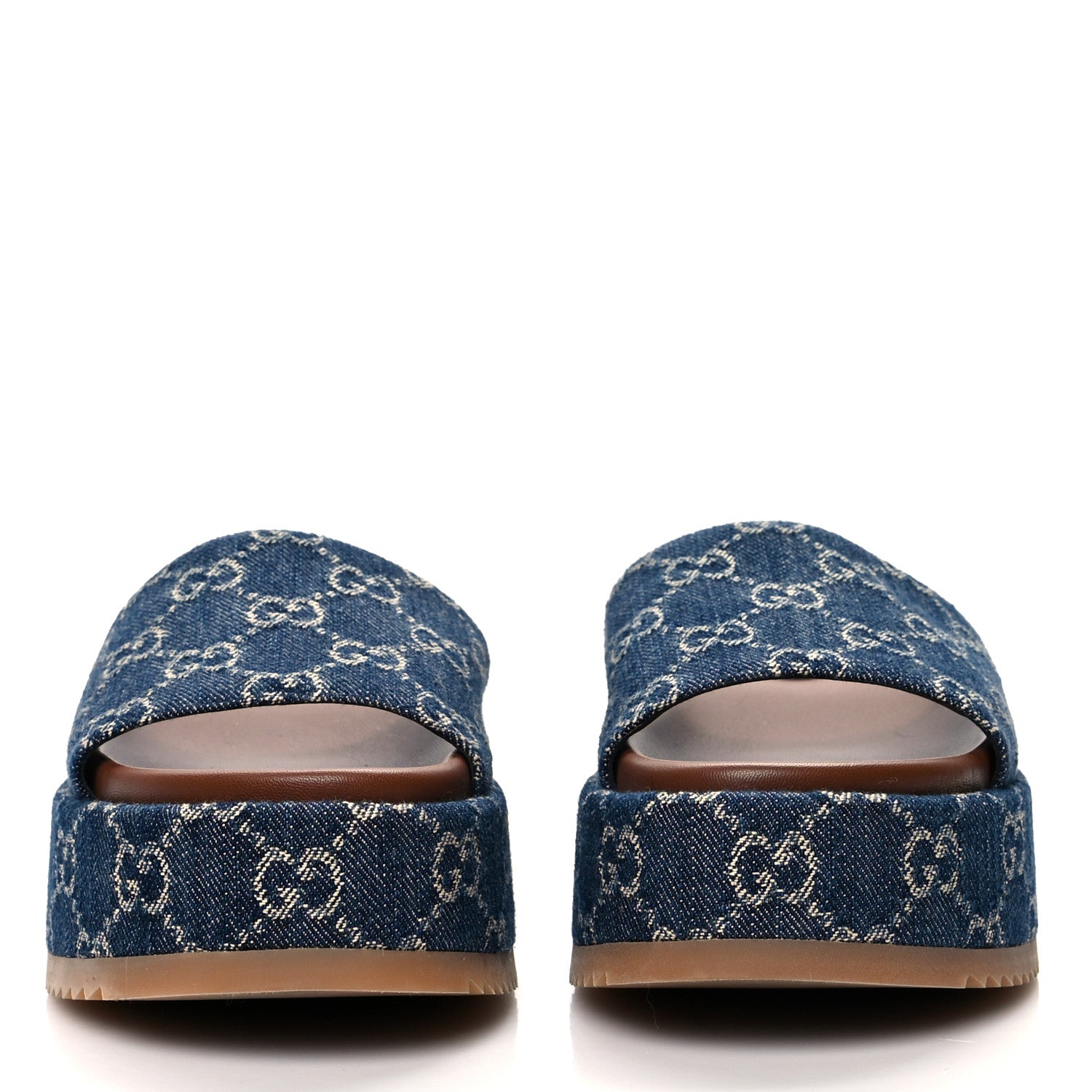Gucci New Denim GG Monogram Angelina Platform 55mm Slide Sandals 35 Blue Tea 2 of 8