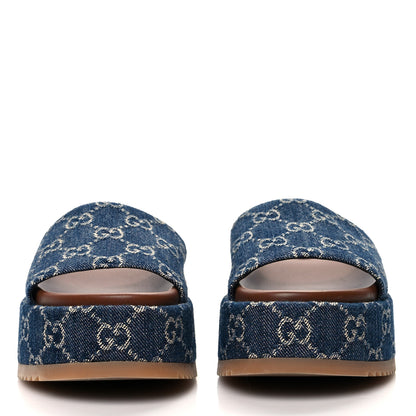 Gucci New Denim GG Monogram Angelina Platform 55mm Slide Sandals 35 Blue Tea 2 of 8