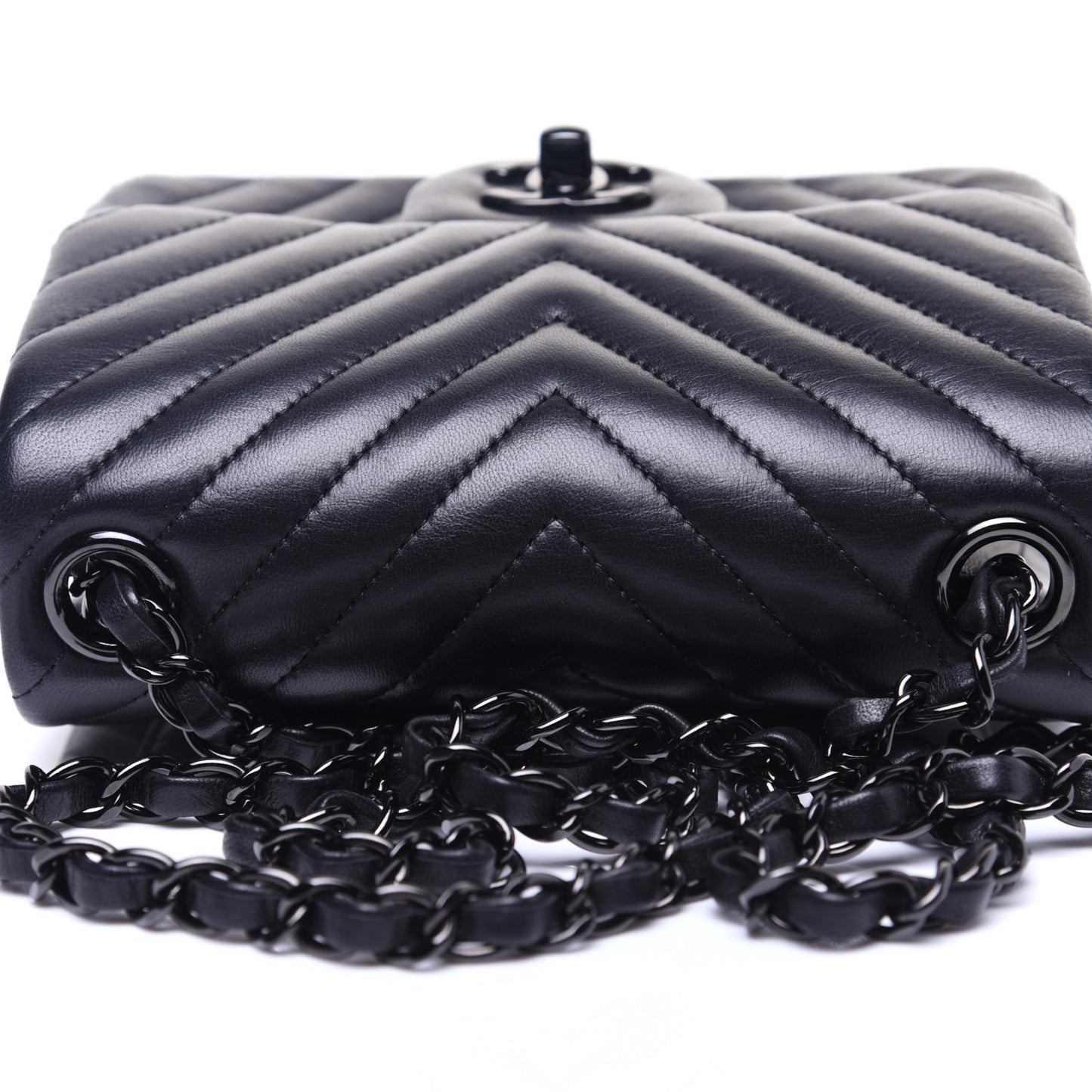 Lambskin Chevron Quilted Mini Square Flap So Black