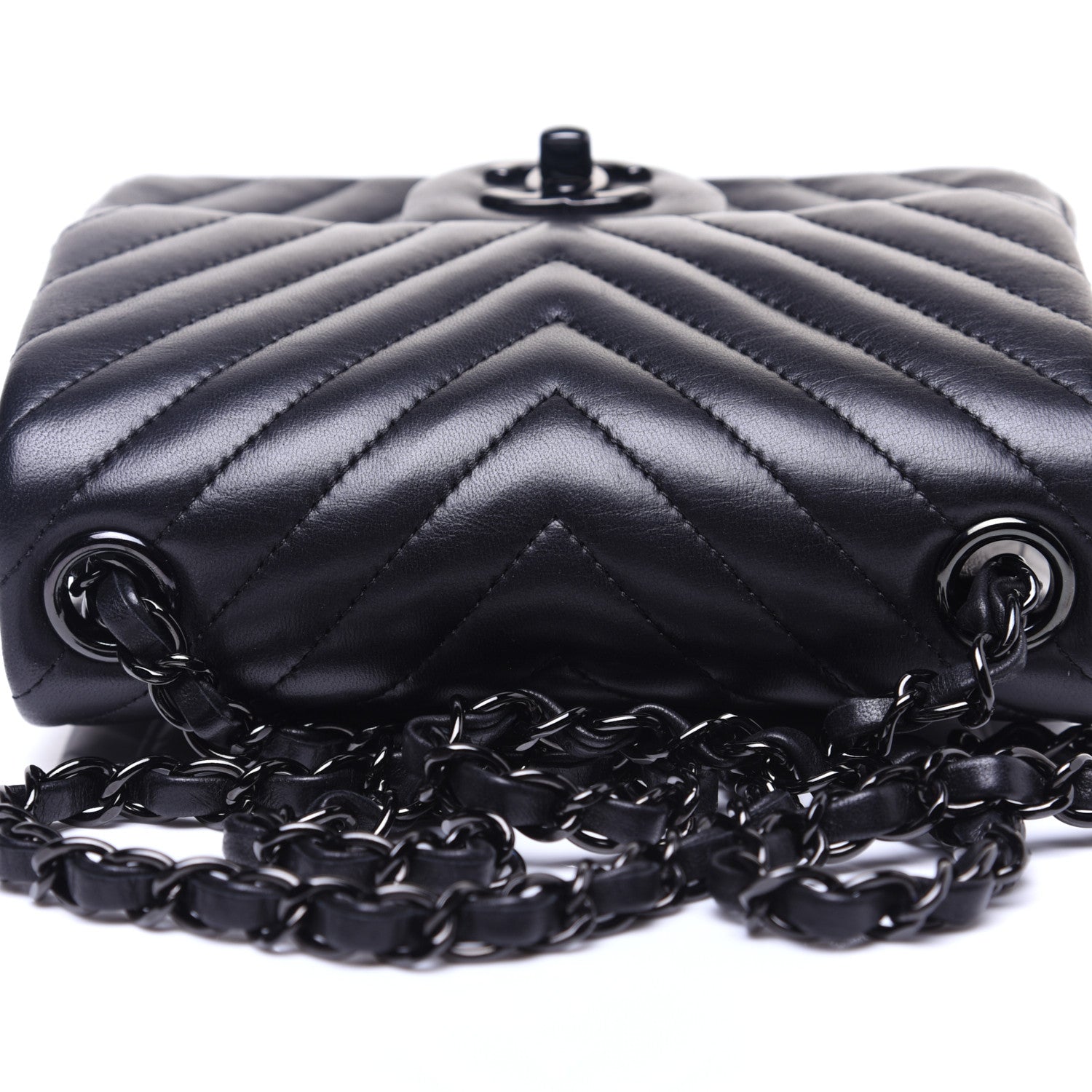 Chanel Lambskin Chevron Quilted Mini Square Flap So Black 11 of 13