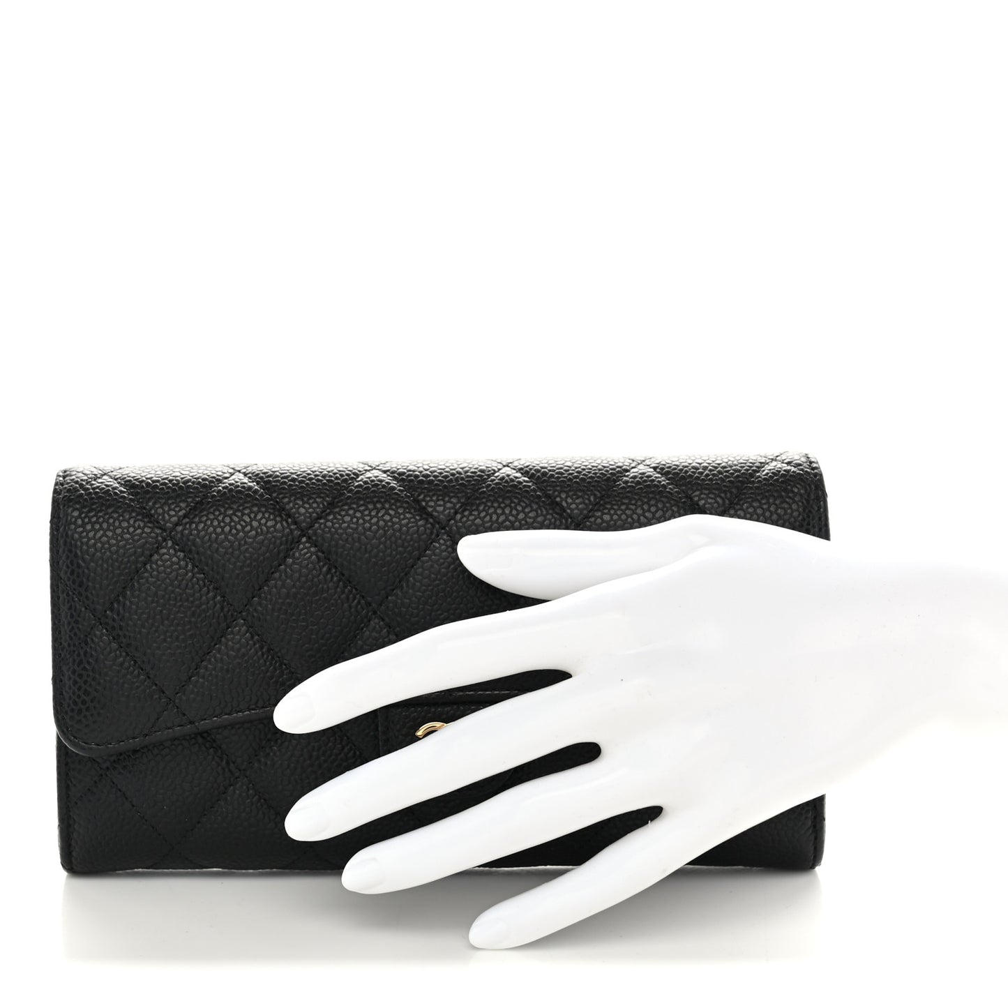Caviar Quilted Large Gusset Flap Wallet Black