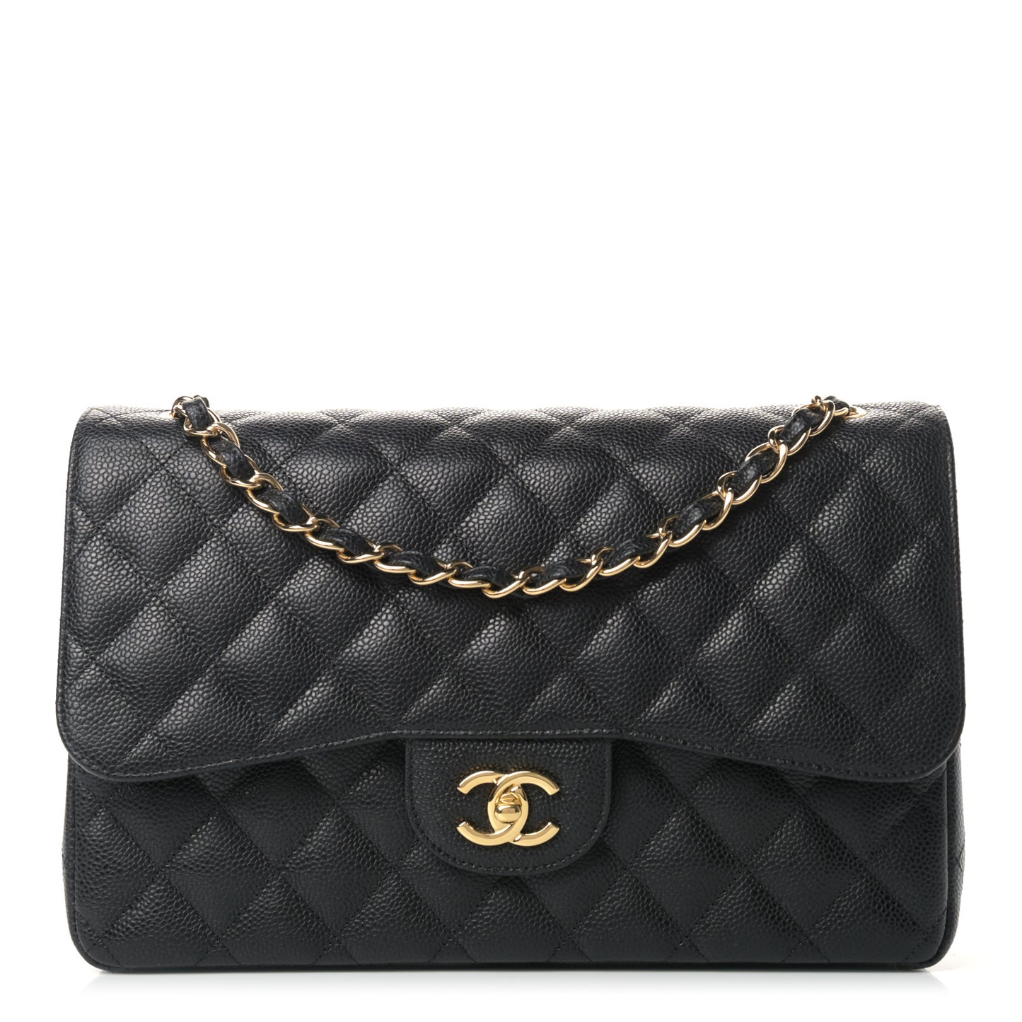 Caviar Quilted Jumbo Double Flap Black