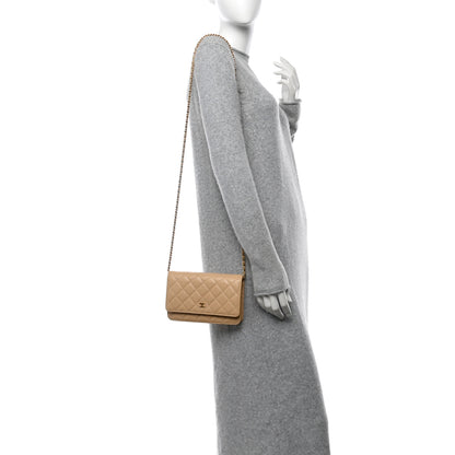 Chanel Caviar Quilted Wallet on Chain WOC Beige 2 of 12
