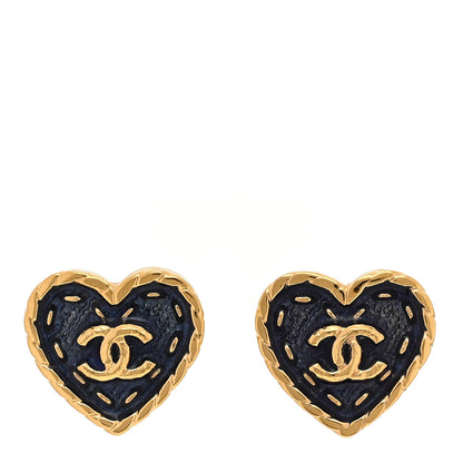 Chanel Metal Enamel CC Denim Heart Earrings Gold Blue 1 of 5