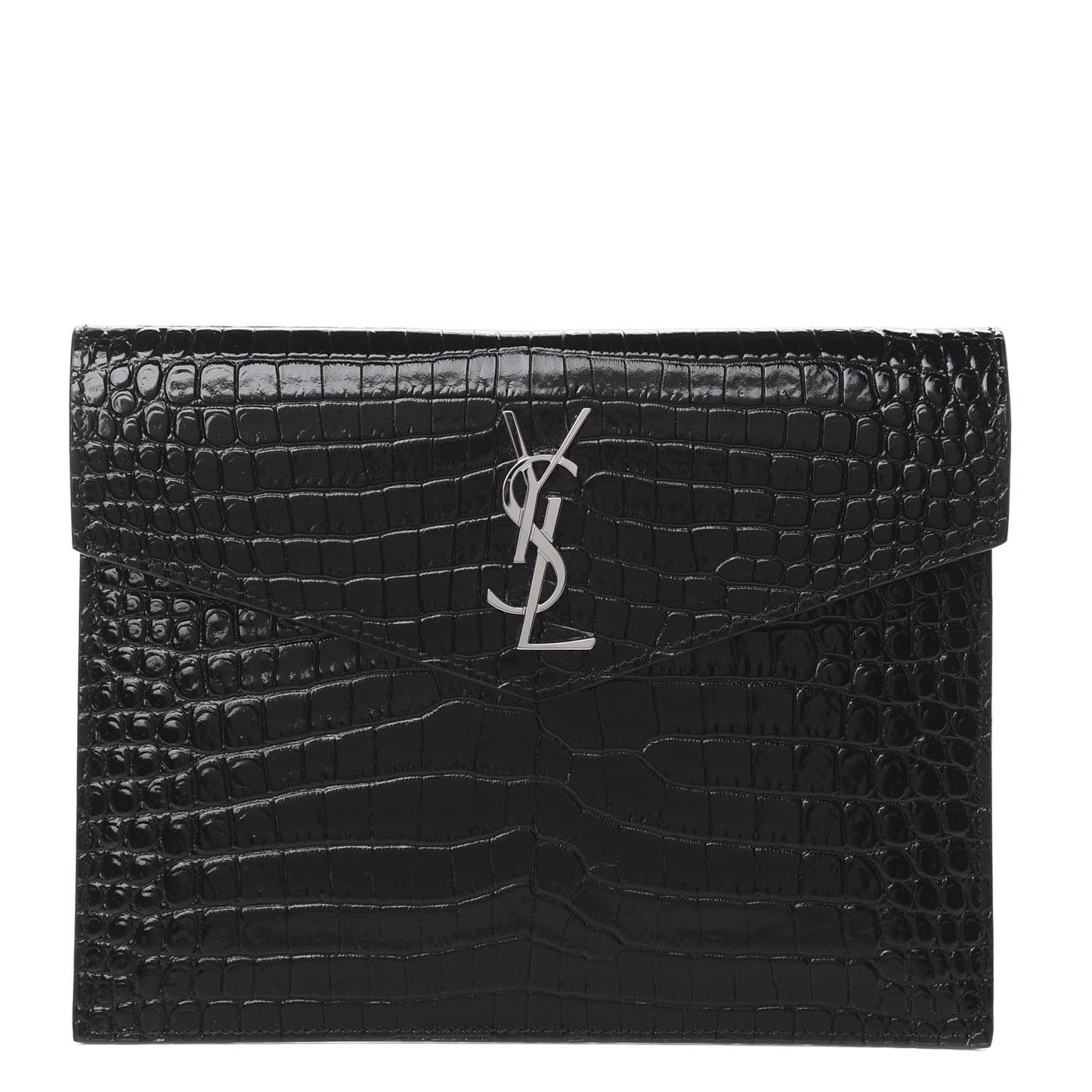 Calfskin Crocodile Embossed Monogram Uptown Baby Pouch Black