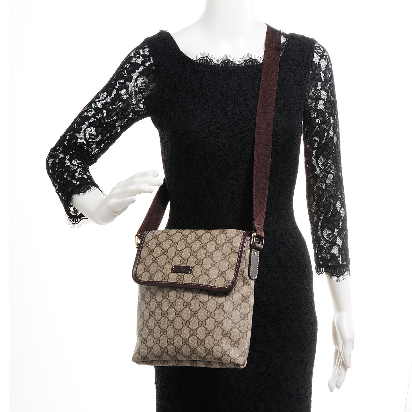 GG Plus Monogram Small Flap Messenger Bag Beige Dark Brown