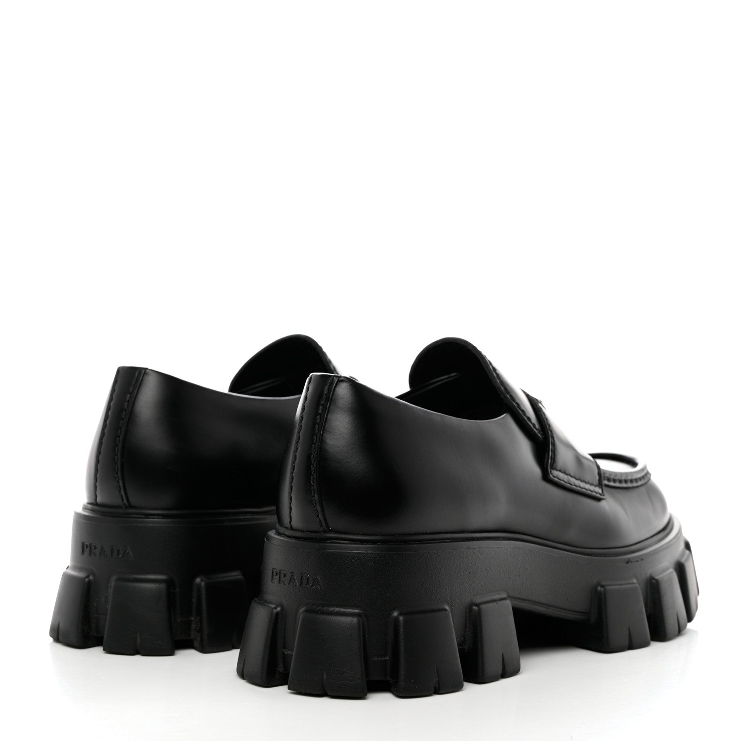 Prada Spazzolato Rois Metal Triangle Logo Mens Monolith 60mm Loafers 7.5 Black 4 of 9