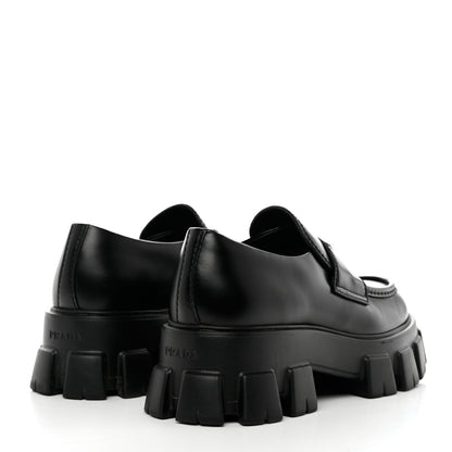 Prada Spazzolato Rois Metal Triangle Logo Mens Monolith 60mm Loafers 7.5 Black 4 of 9
