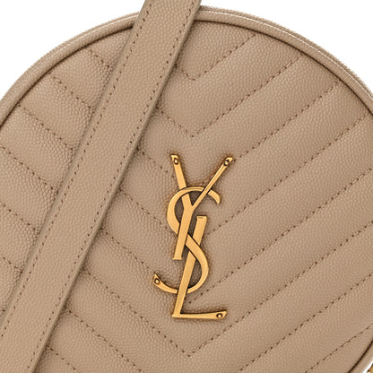 Saint Laurent Grain De Poudre Matelasse Chevron Quilted Round Vinyle Camera Bag Dark Beige 8 of 11