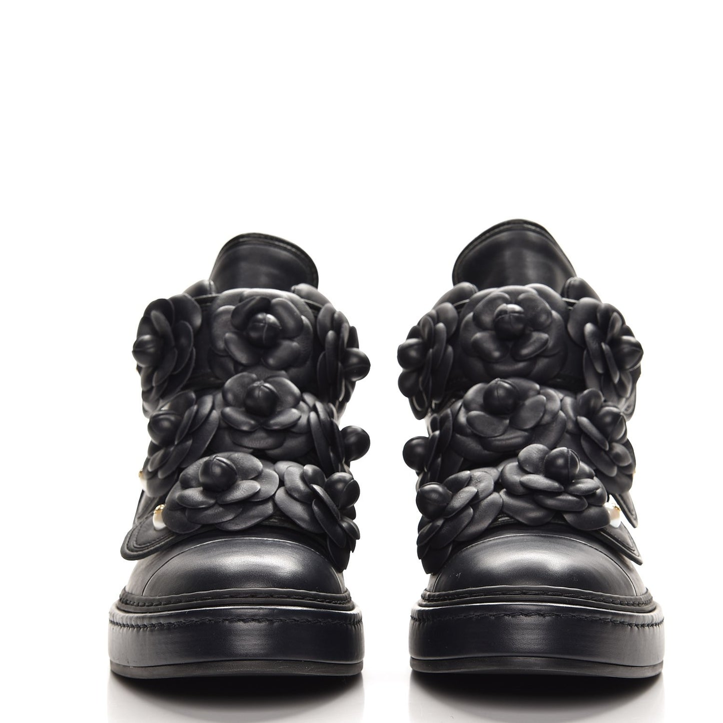 Calfskin Camellia High Top Sneakers 37.5 Navy