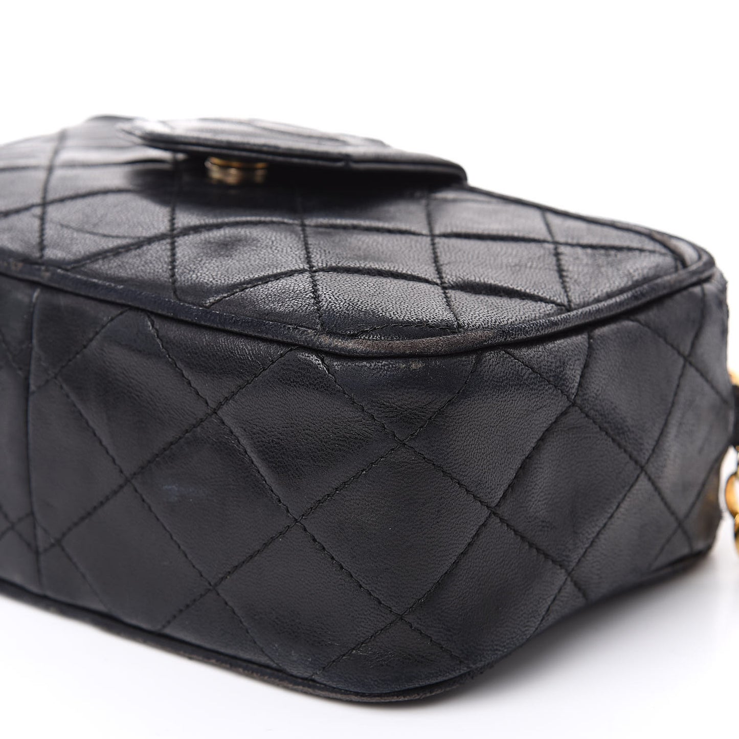 Lambskin Quilted Tassel Camera Case Black