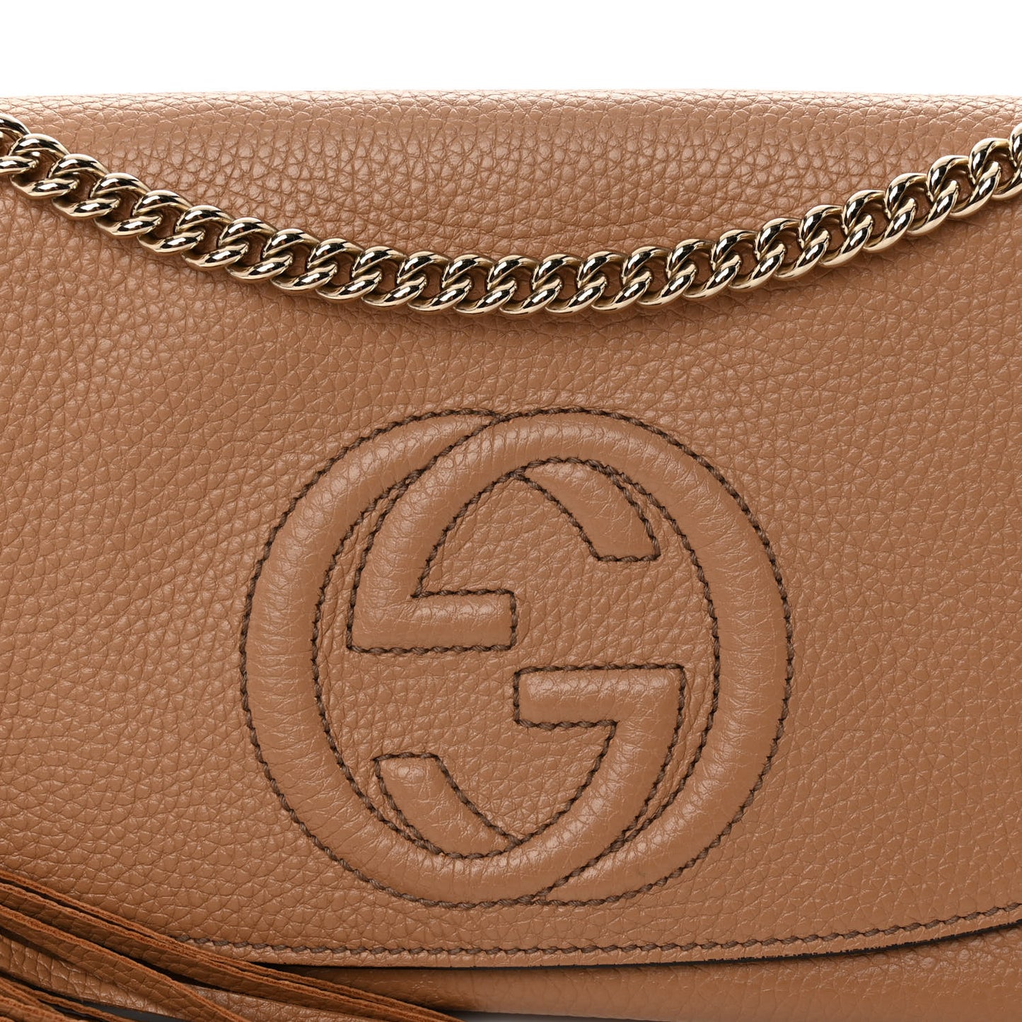 Pebbled Calfskin Medium Soho Flap Crossbody Camelia