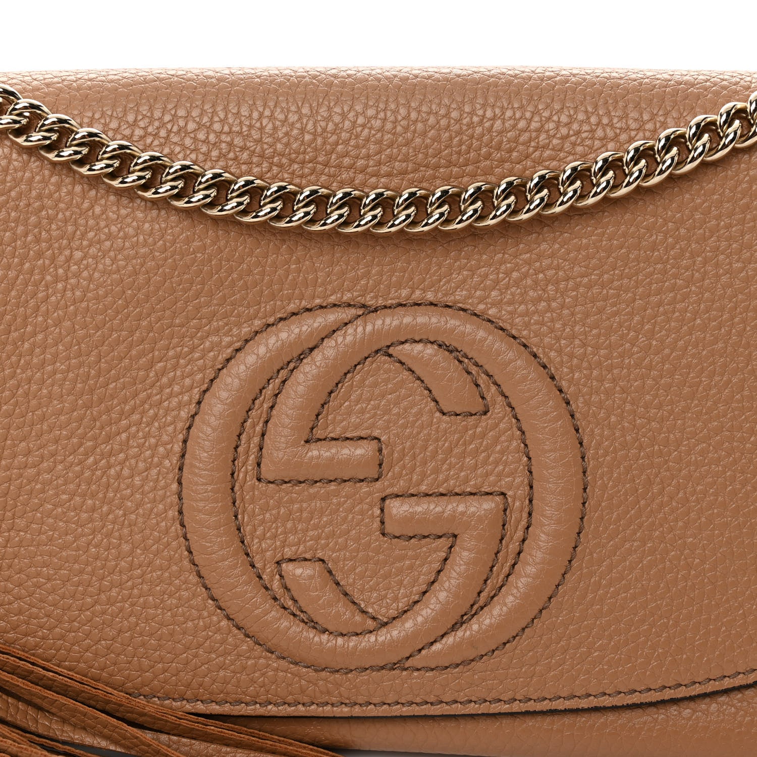 Gucci Pebbled Calfskin Medium Soho Flap Crossbody Camelia 8 of 12