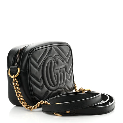 Gucci Calfskin Matelasse Mini GG Marmont Chain Shoulder Bag Black 3 of 19