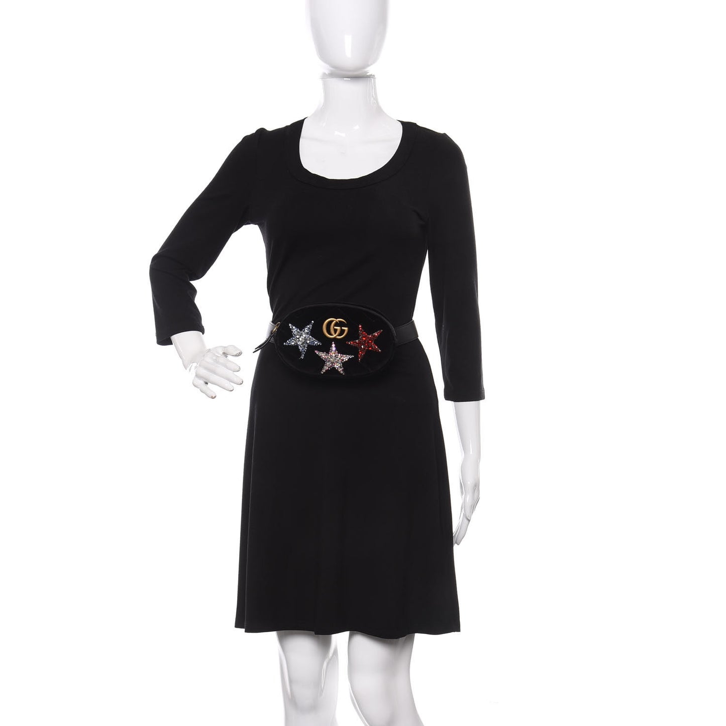 Velvet Matelasse Crystal Star GG Marmont Belt Bag 85 34 Black