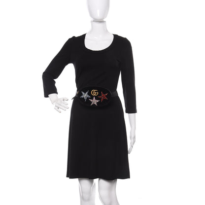 Gucci Velvet Matelasse Crystal Star GG Marmont Belt Bag 85 34 Black 2 of 10