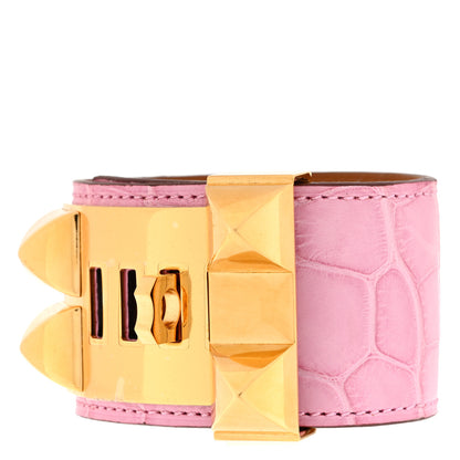 Hermes Matte Alligator Collier De Chien CDC Bracelet T2 5P Pink 2 of 3