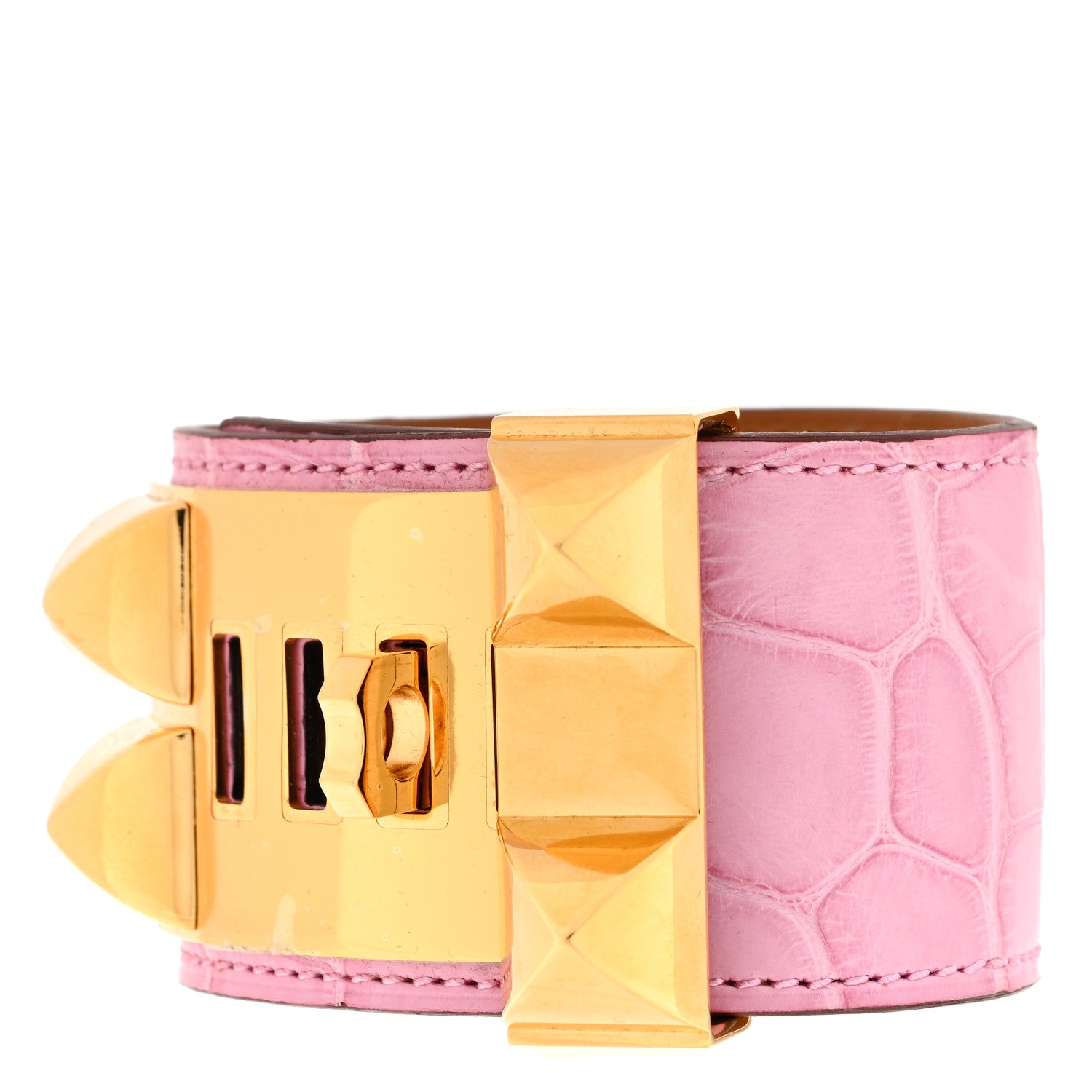 Hermes Matte Alligator Collier De Chien CDC Bracelet T2 5P Pink 2 of 3