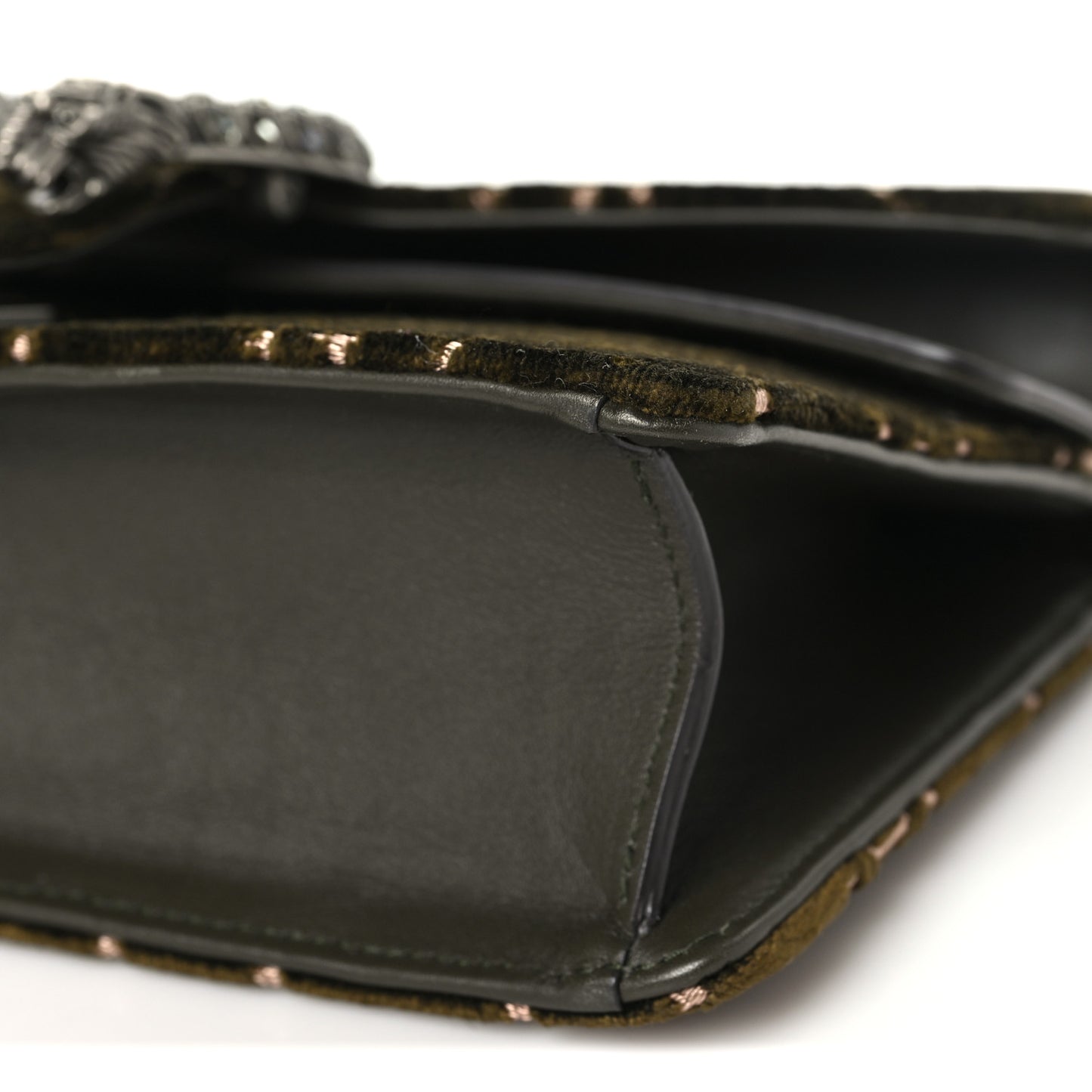 Velvet Moon Calfskin Crystal GG Monogram Small Dionysus Shoulder Bag Dark Olive Rose Gold