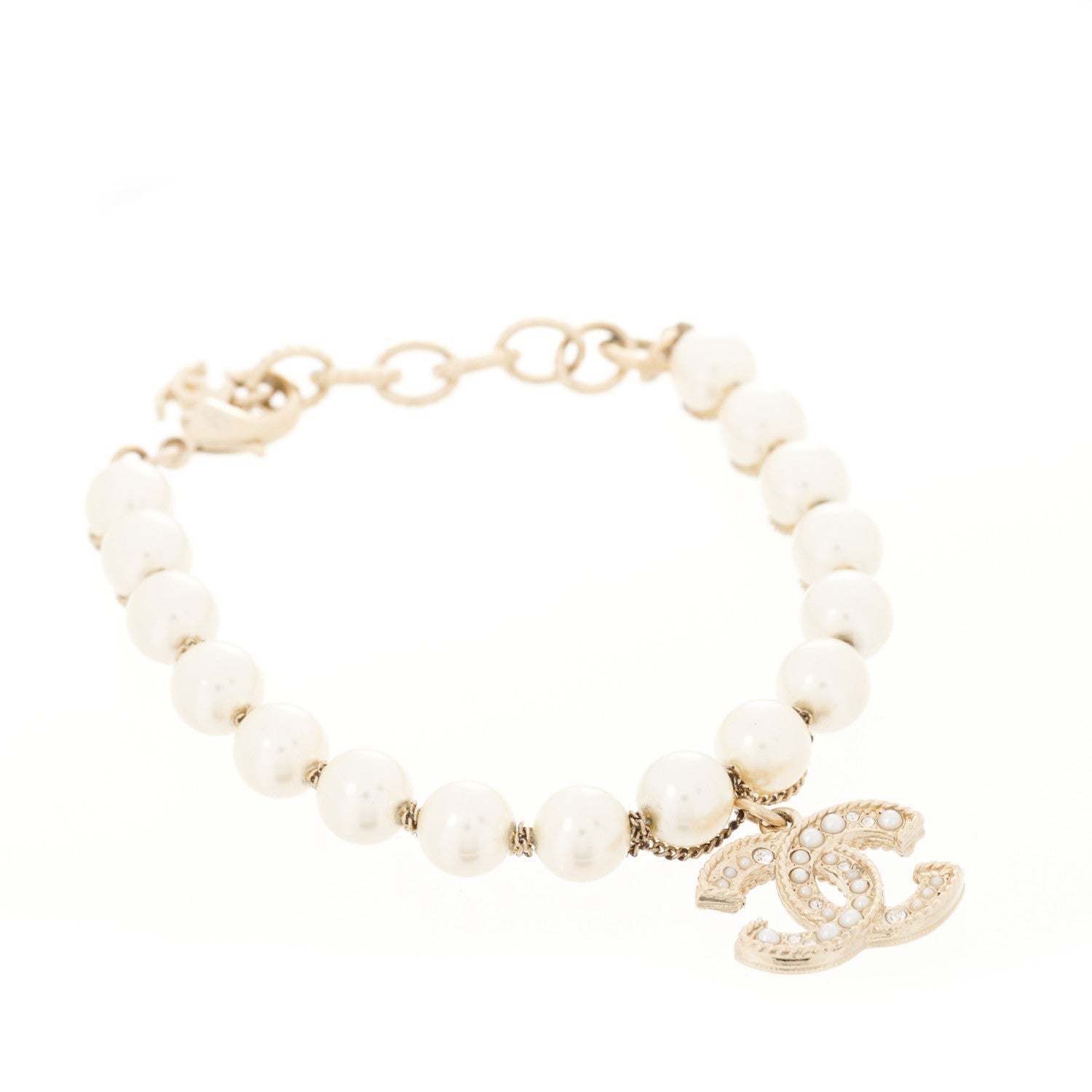 Chanel Graduated Pearl Crystal CC Bracelet Gold 1 of 4