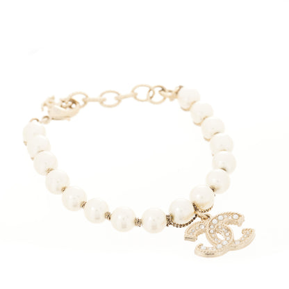 Chanel Graduated Pearl Crystal CC Bracelet Gold 1 of 4