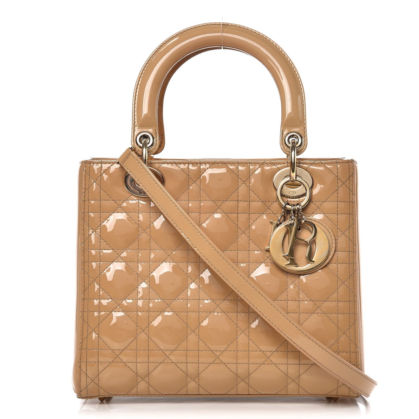 Patent Cannage Medium Lady Dior Beige