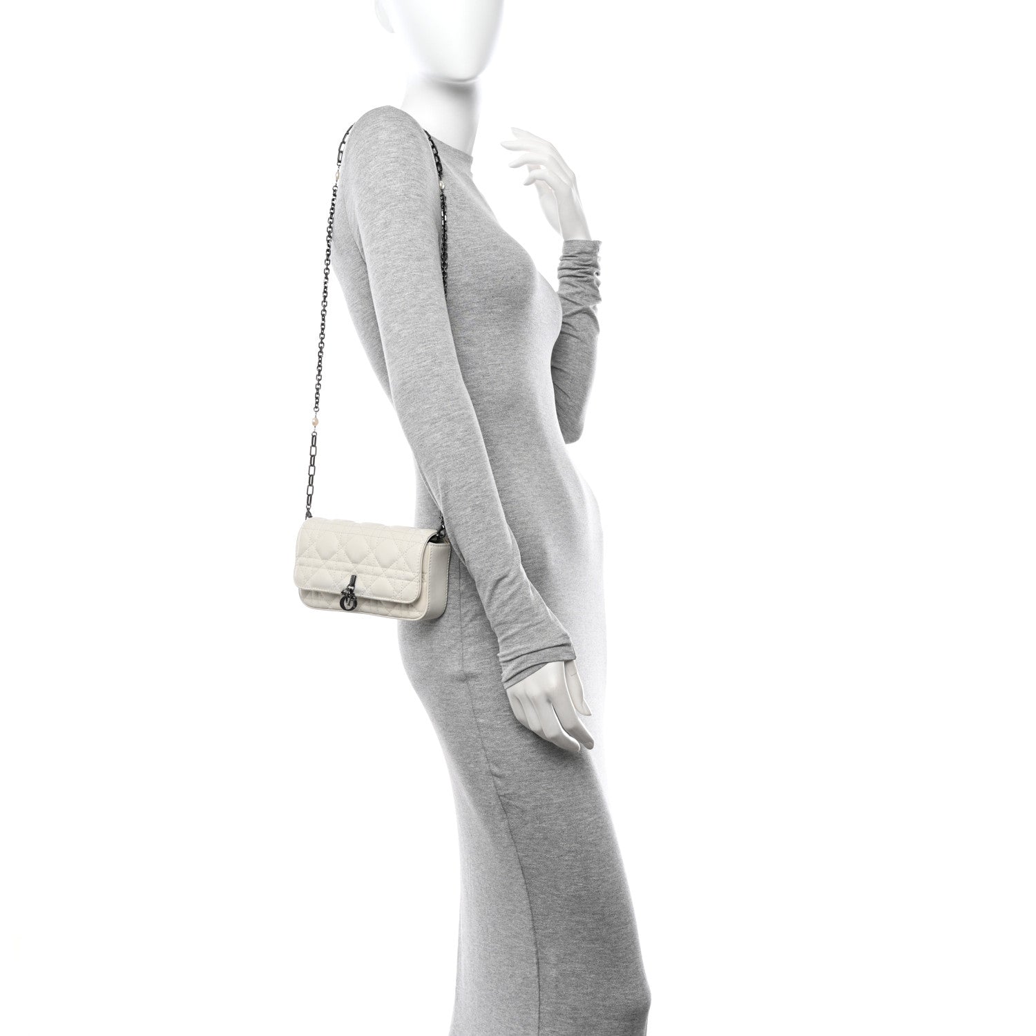 Christian Dior CHRISTIAN DIOR Calfskin Cannage Lady Dior Phone Pouch Latte 2 of 13