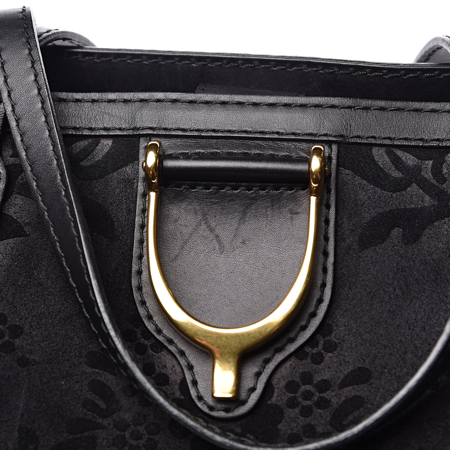 Nubuck Brocade Medium Soft Stirrup Tote Black