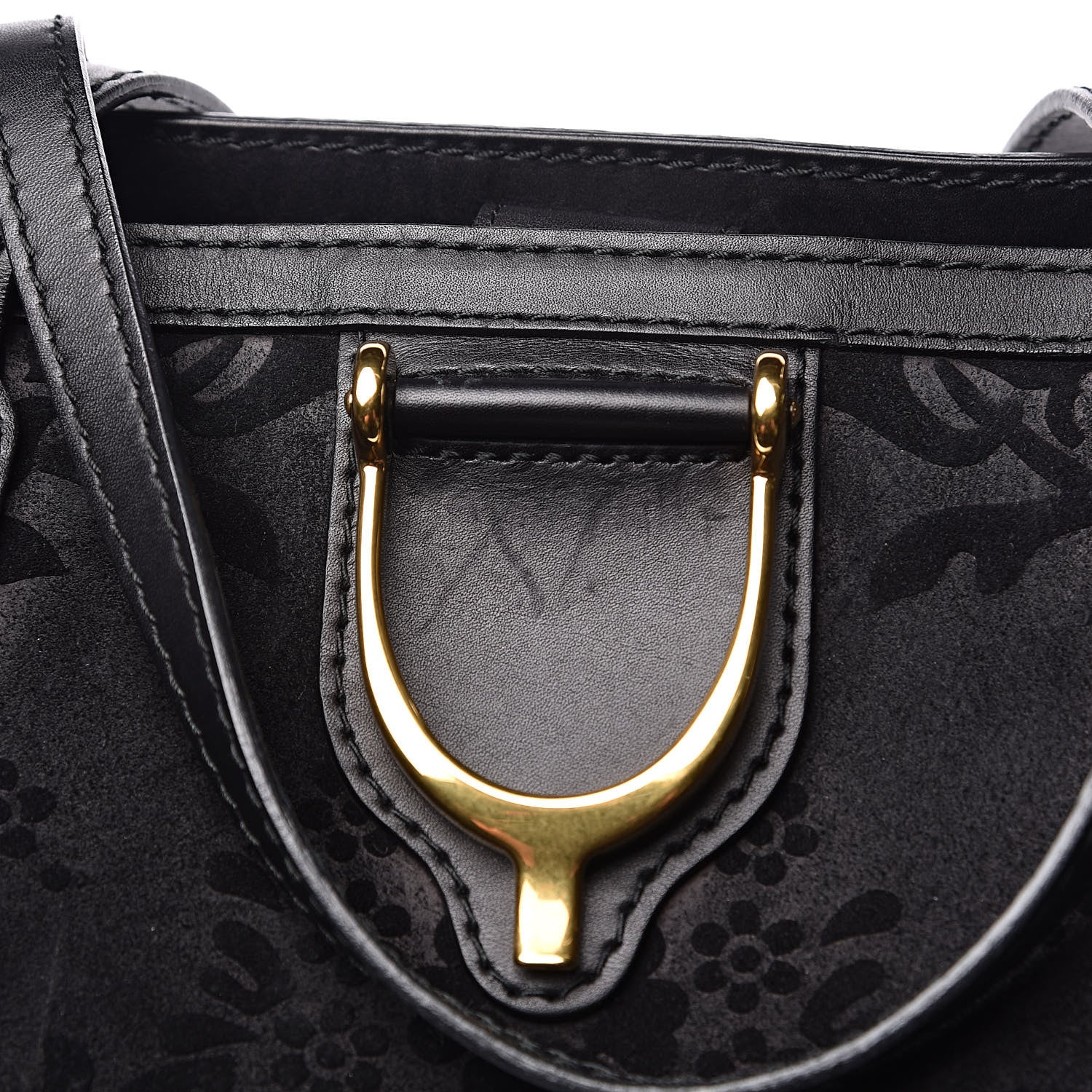 Gucci Nubuck Brocade Medium Soft Stirrup Tote Black 11 of 12