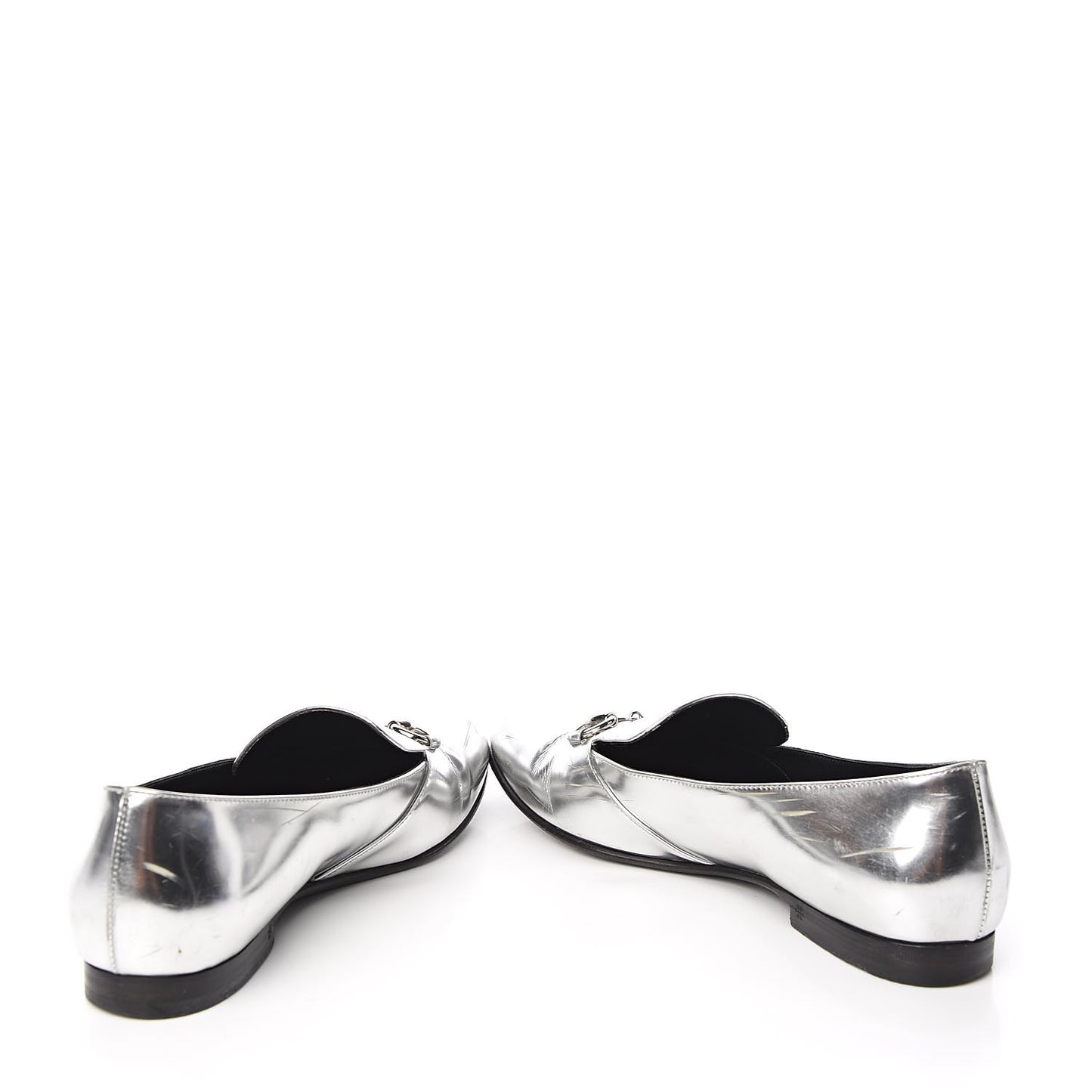 Metallic Calfskin Womens Horsebit Loafers 36 Silver