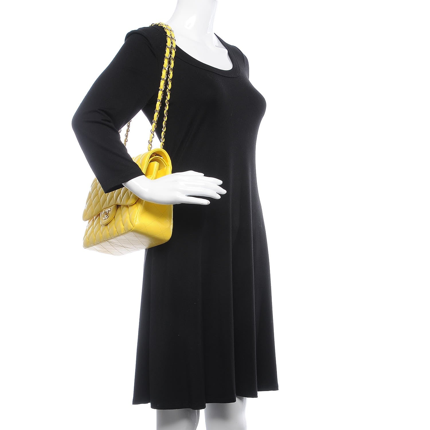 Chanel Lambskin Quilted Jumbo Double Flap Yellow 3 of 9