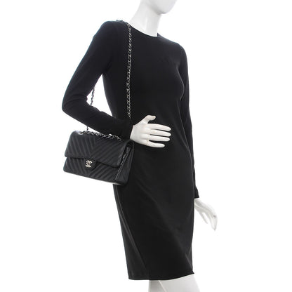 Chanel Caviar Chevron Quilted Medium Double Flap Black 2 of 8