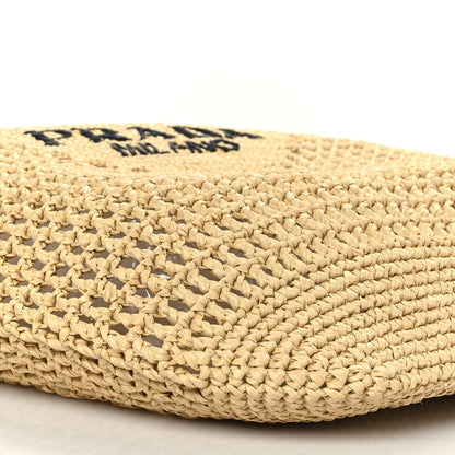 Prada Yarn Raffia Effect Crochet Logo Embroidered Shopping Tote Bag Naturale 7 of 8