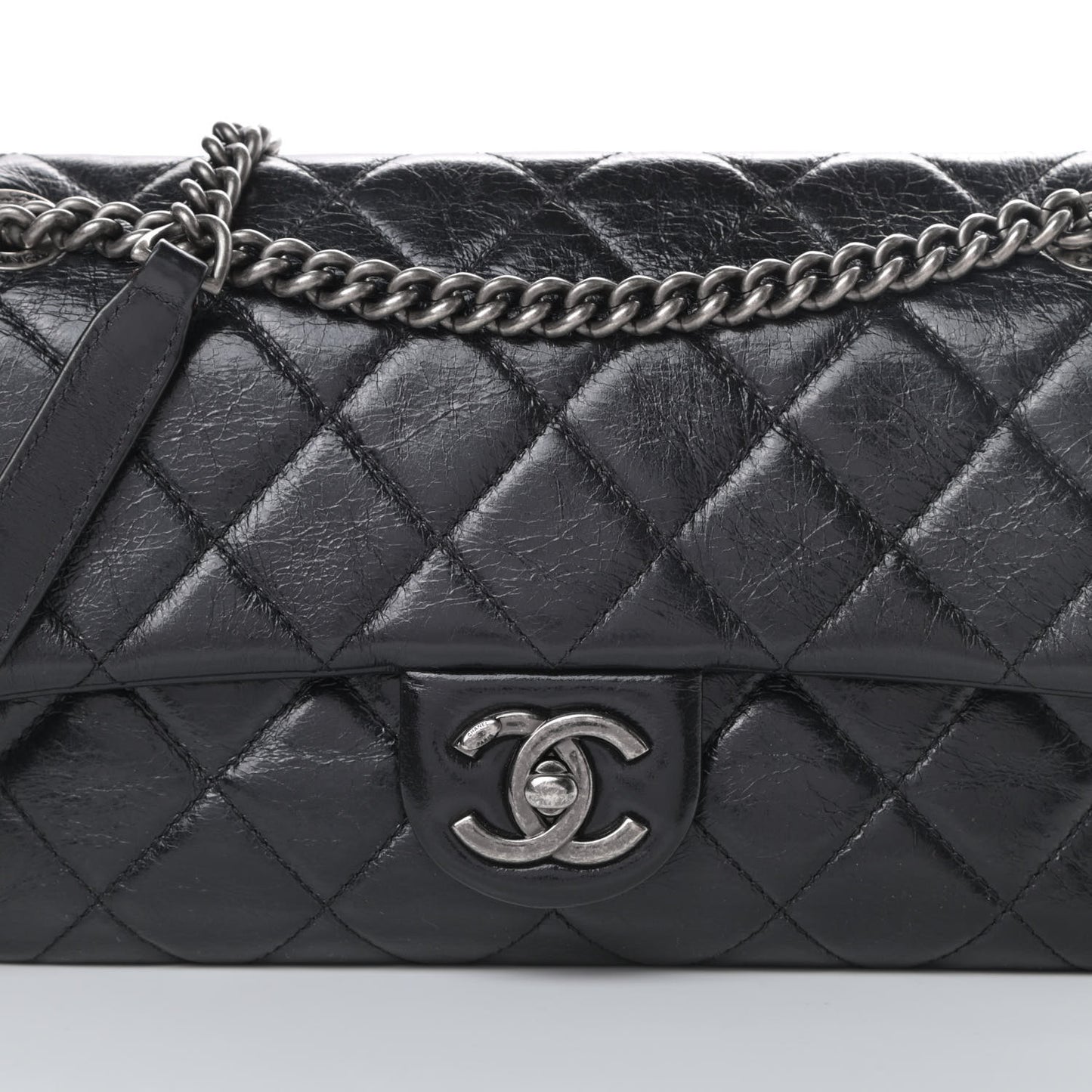 Glazed Calfskin Quilted Medium Duo Color Flap Black