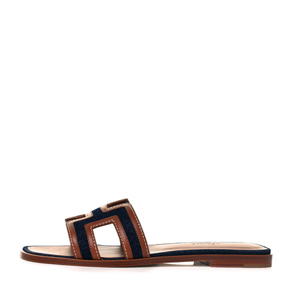 Hermes Calfskin Denim Oran Sandals 38 Bleu Brut Gold 1 of 9