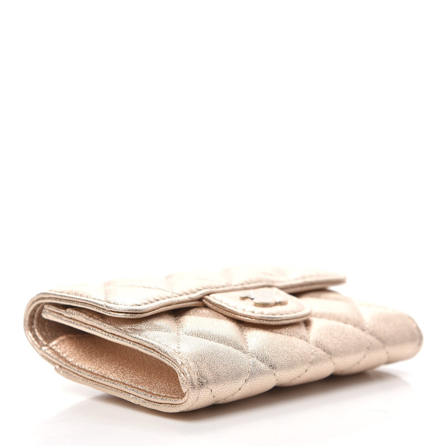 Chanel Metallic Lambskin Quilted Flap Card Holder Wallet Gold 4 of 11