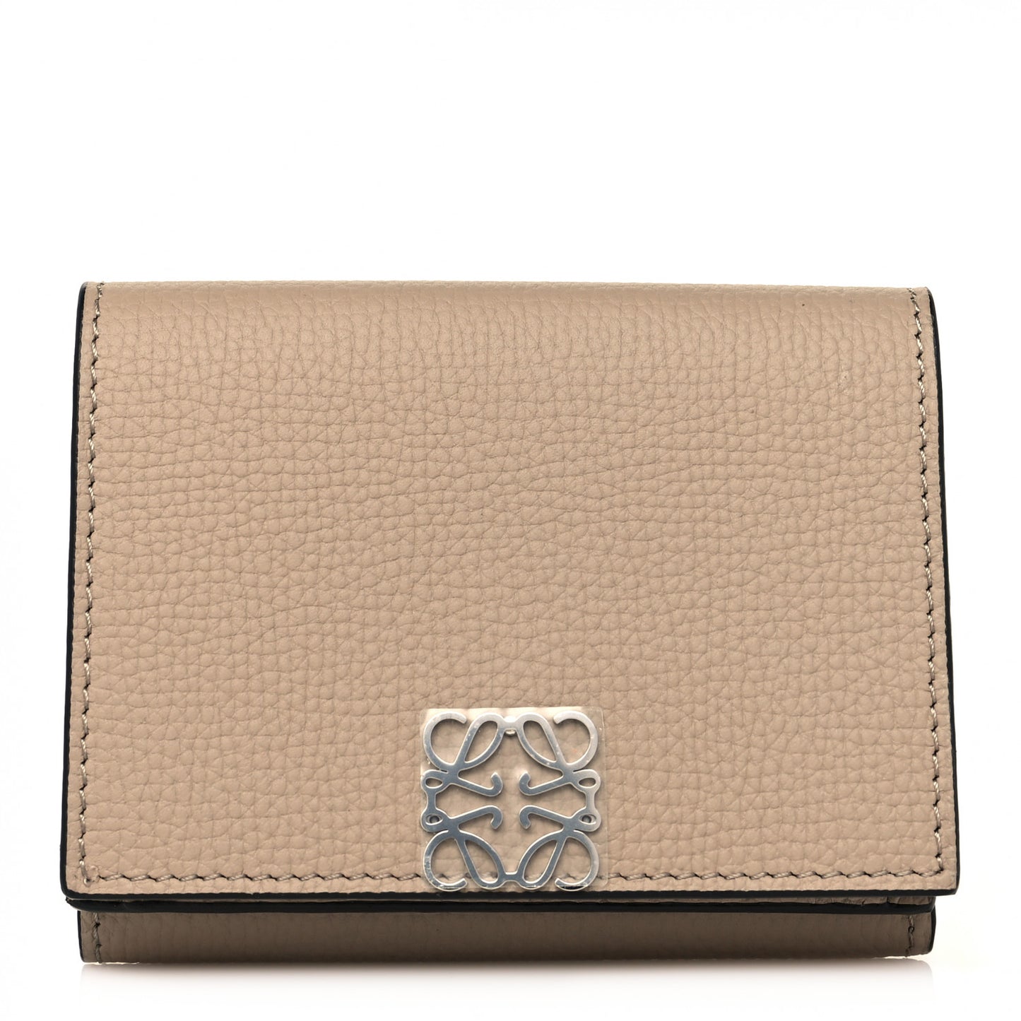 Pebble Grain Calfskin Anagram Small Vertical Wallet Sand